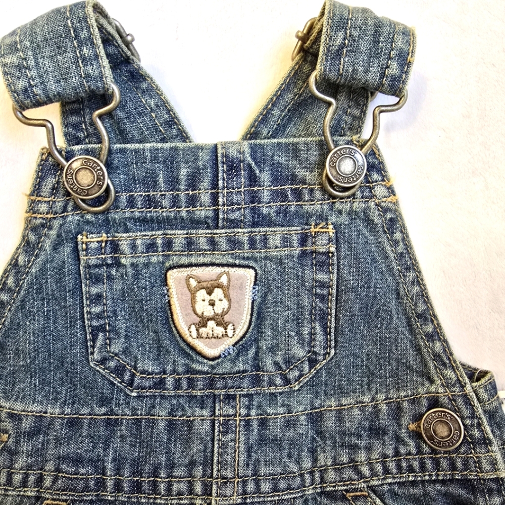 NWT 9-12M Baby BOYS OVERALLS - LITTLE EXPLORER Cotton Denim Husky PUPPY DOG (Q5)